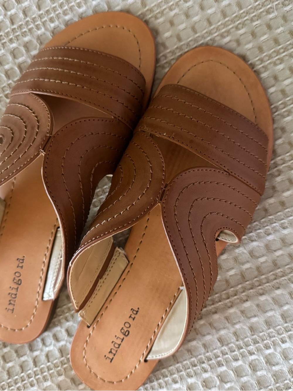 Indigo Tan Layered Stitch Slide Sandals
